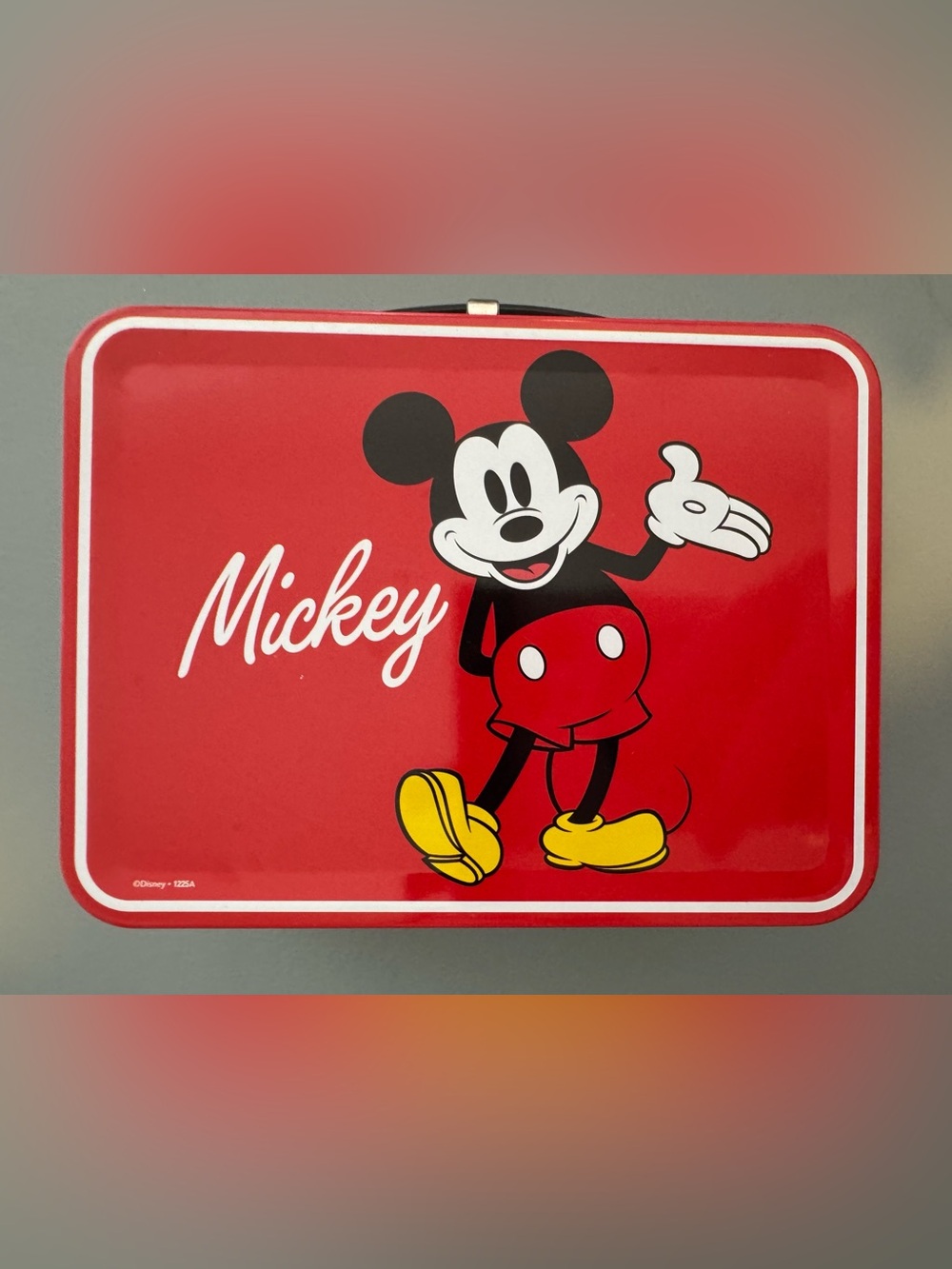 Disney Red Mickey Mouse Tin Food Storage Container with handle on the go travel